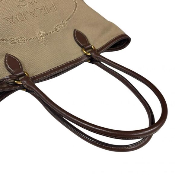 Prada Logo Jacquard Tote Bag Canvas 1bg159 Beige Ladies Prada Used Prada - Picture 10 of 10